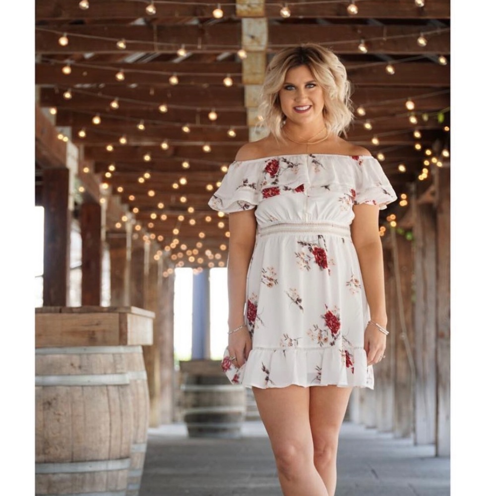 Off the shoulder ivory floral dress